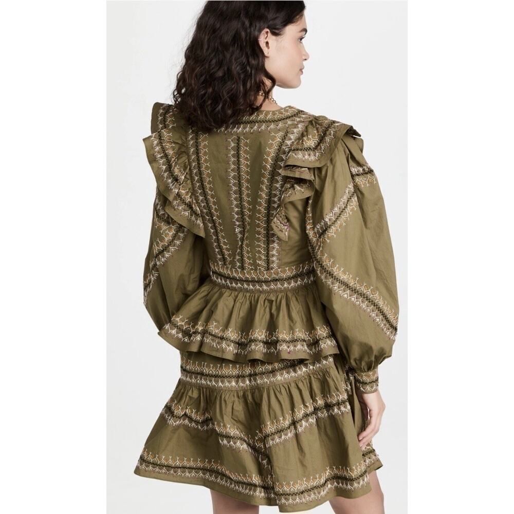 Ulla Johnson Olive Anais Embroidered Ruffle Mini Dress Size 6 Cotton Boho Chic - Picture 5 of 16